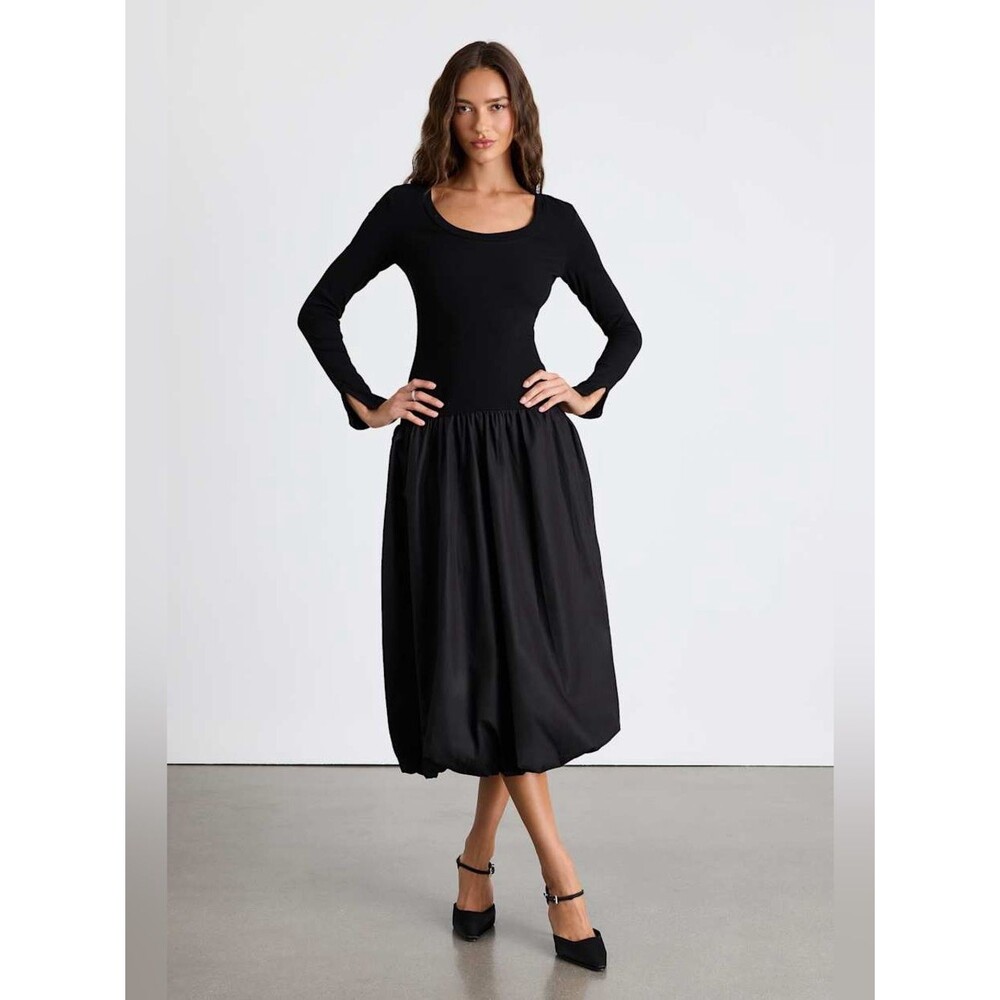 NWT Lulus Sophisticated Chic Black Mixed Media Midi Dress Size XS